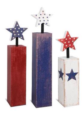 新品USA 木质立柱美国独立日桌面摆件纪念节日场景布置装饰品