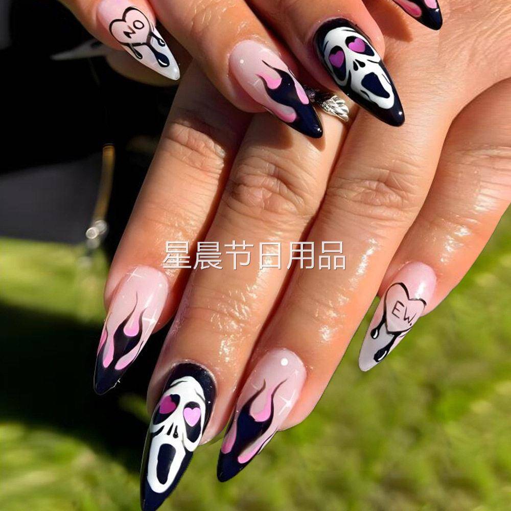 穿戴甲 万圣节尖款杏仁美甲套装 活动日指甲装饰