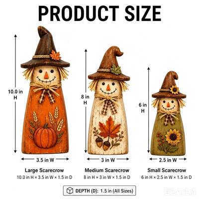 新品Carved Vintage Scarecrow Fall Decor Set稻草人摆件