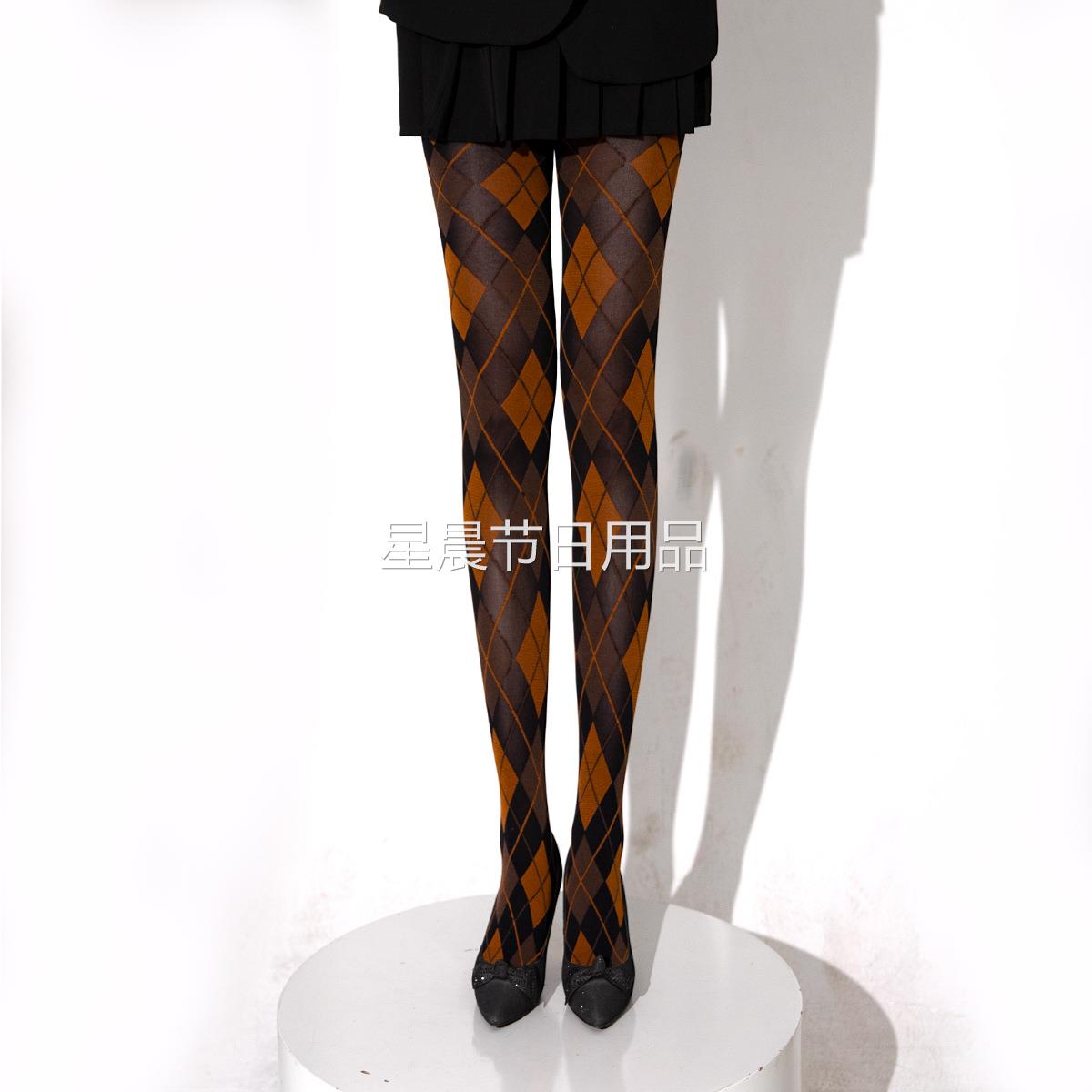 菱形格子美腿袜显瘦复古风打底裤袜 墨绿红性感大腿袜连裤袜丝袜