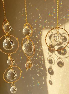 水晶太阳捕手cry风stal新品水捉晶窗户铃礼物球阳光OIO捕器彩虹