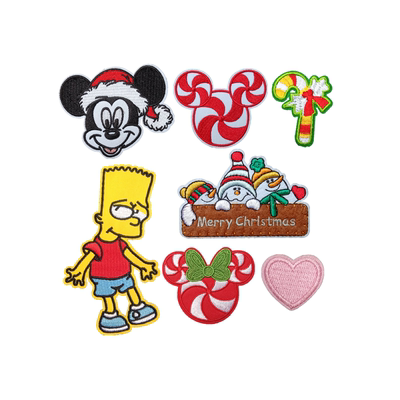 现货精致圣诞刺绣服装辅料粉色桃心刺绣DIY装饰背胶贴9/2