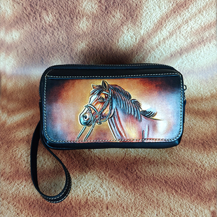 调皮匠手机包男款收纳包真皮钱包2026新款高级感大容量皮雕手拿包