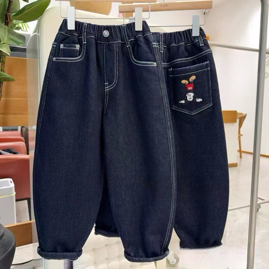 冬季加厚原色一条过冬男童牛仔裤