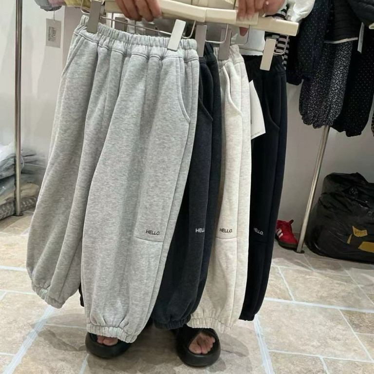 魔西童装儿童深秋冬季一体绒男童女童百搭韩版运动裤儿童加绒卫裤