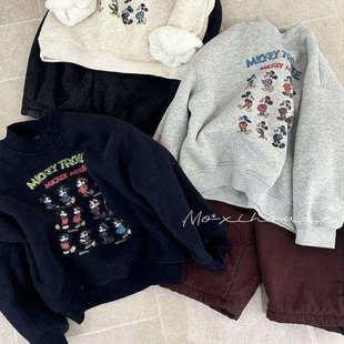 2025冬季男童女童中大童加厚羊驼绒m奇可爱印花中领卫衣保暖上衣