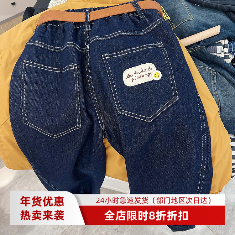 儿童冬季加绒一体绒高克重牛仔裤