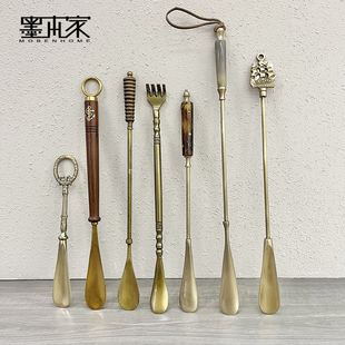 拔子 印度进口黄铜鞋 拔子长柄家用玄关可悬挂提鞋 器摆件复古鞋 抽鞋