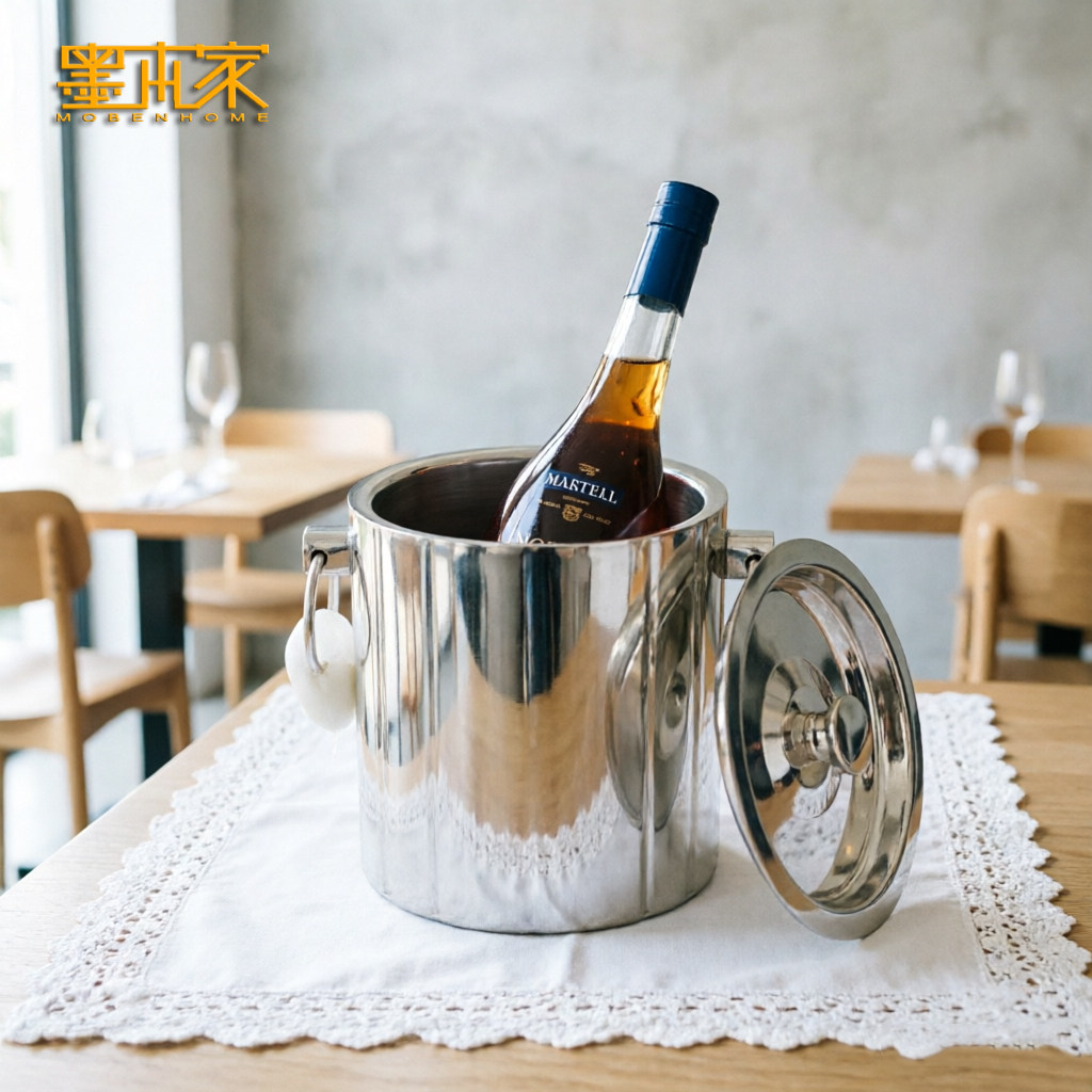 欧式轻奢黄铜镀银冰桶酒瓶冷却桶带盖酒吧餐厅用具厨房样板间摆件