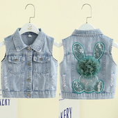 中小童女孩牛仔背心外套 洋气薄款 儿童牛仔马甲女童2023春秋季 新款