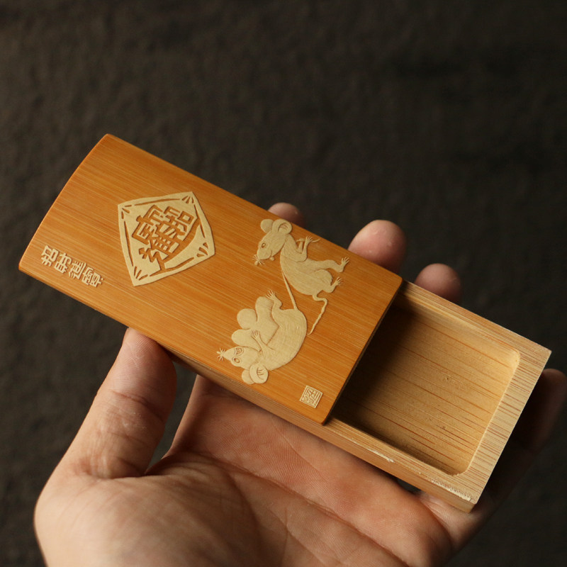 粗烟五支装十几年老玉竹戚挺飞纯手工精工留青雕刻烟盒竹雕竹器