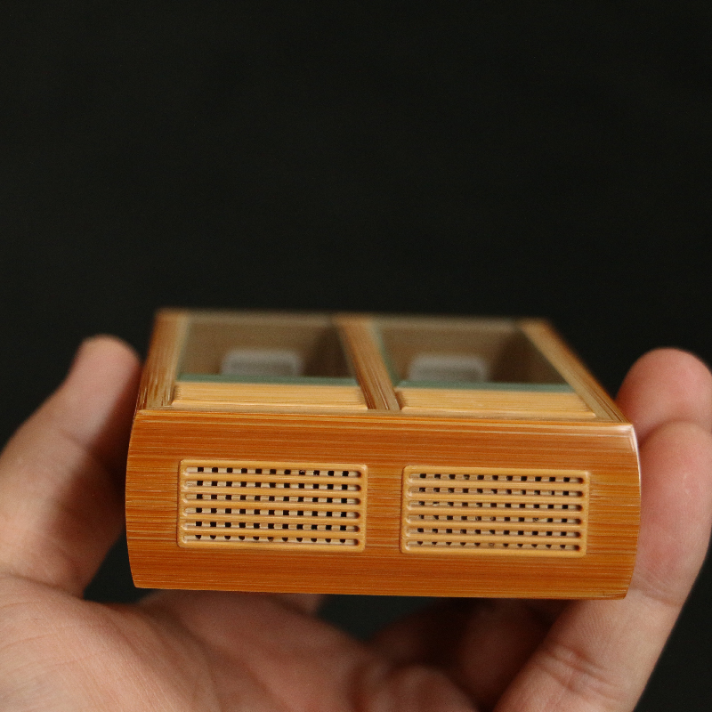 沪上精工制作精品老玉竹纯手工榫卯结构双室竹蛉盒虫具文玩把件竹