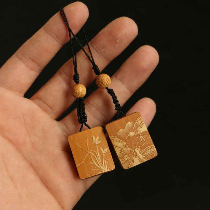 老玉竹留青雕刻竹雕工艺品手机钥匙挂件配饰文玩吊坠装饰把件竹器