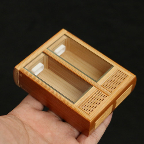 沪上精工制作精品老玉竹纯手工榫卯结构双室竹蛉盒虫具文玩把件竹