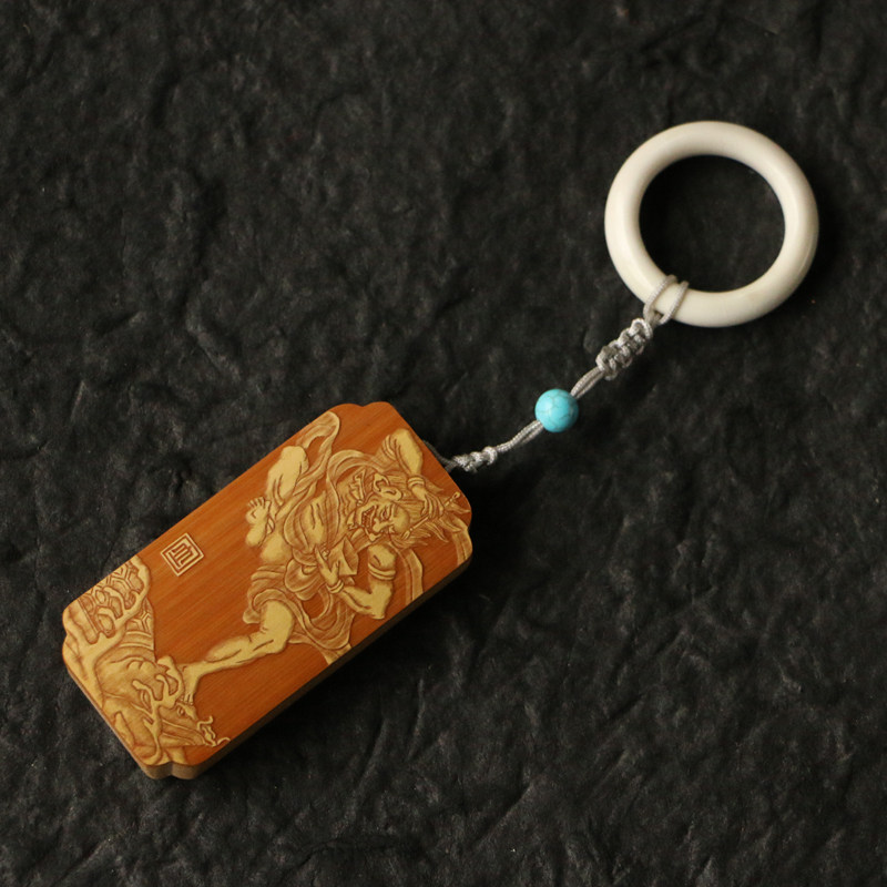 十几年玉竹老料东阳名家裘立刚本工精工留青雕刻&ldquo;魁星点斗&rdquo;手牌