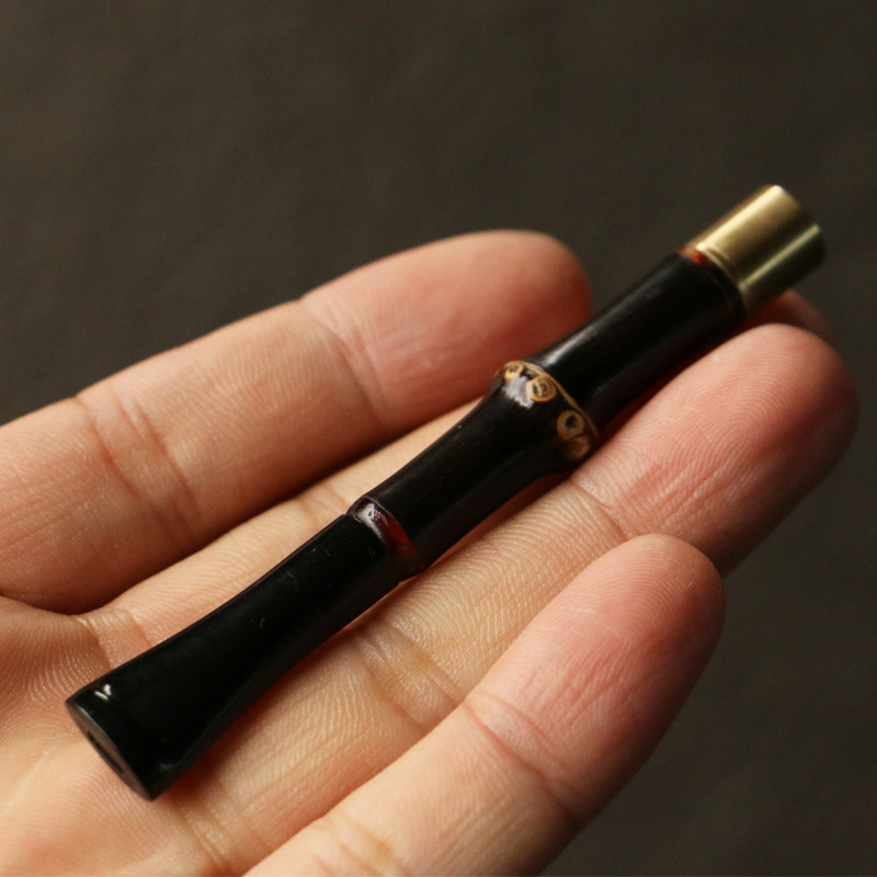 紫竹鞭粗烟嘴烟嘴把件把玩抽烟器具竹制工艺品竹雕收藏送礼