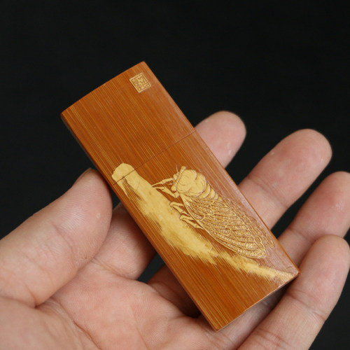 东阳名家戚挺飞本工非物质文化遗产老玉竹留青雕刻牙签盒牙签罐竹 - 封面