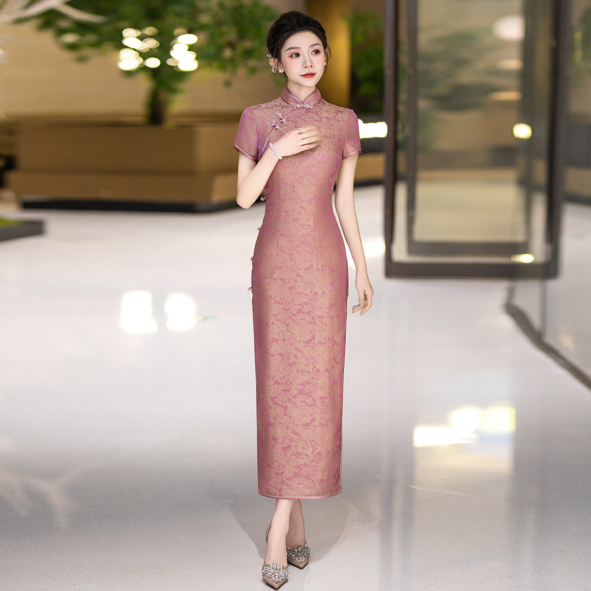MOLIN春季真丝旗袍桑蚕丝连衣裙