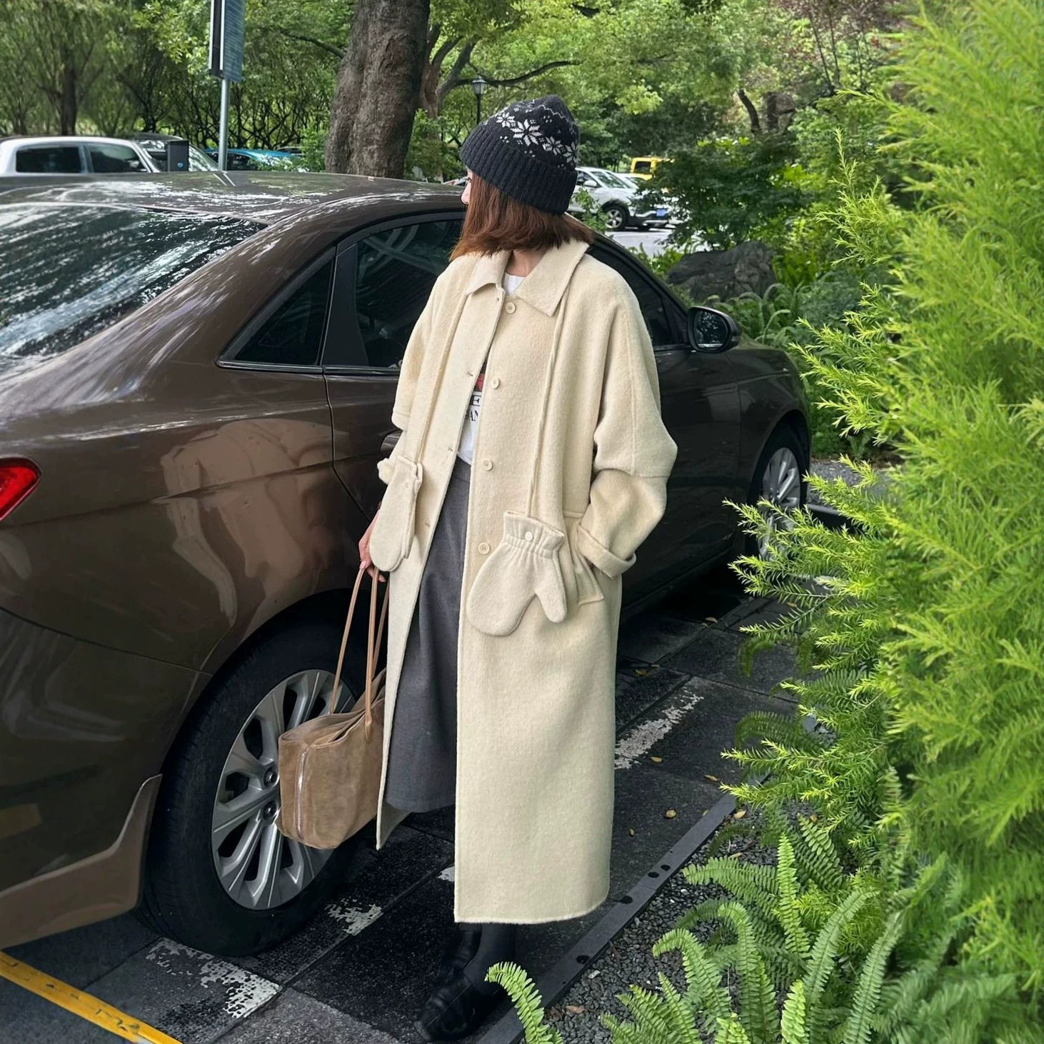 MOLIN送手套娃娃领单排扣双面羊