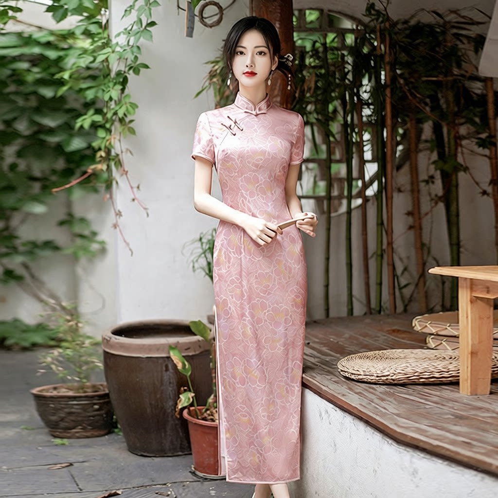 MOLIN春季真丝旗袍桑蚕丝连衣裙