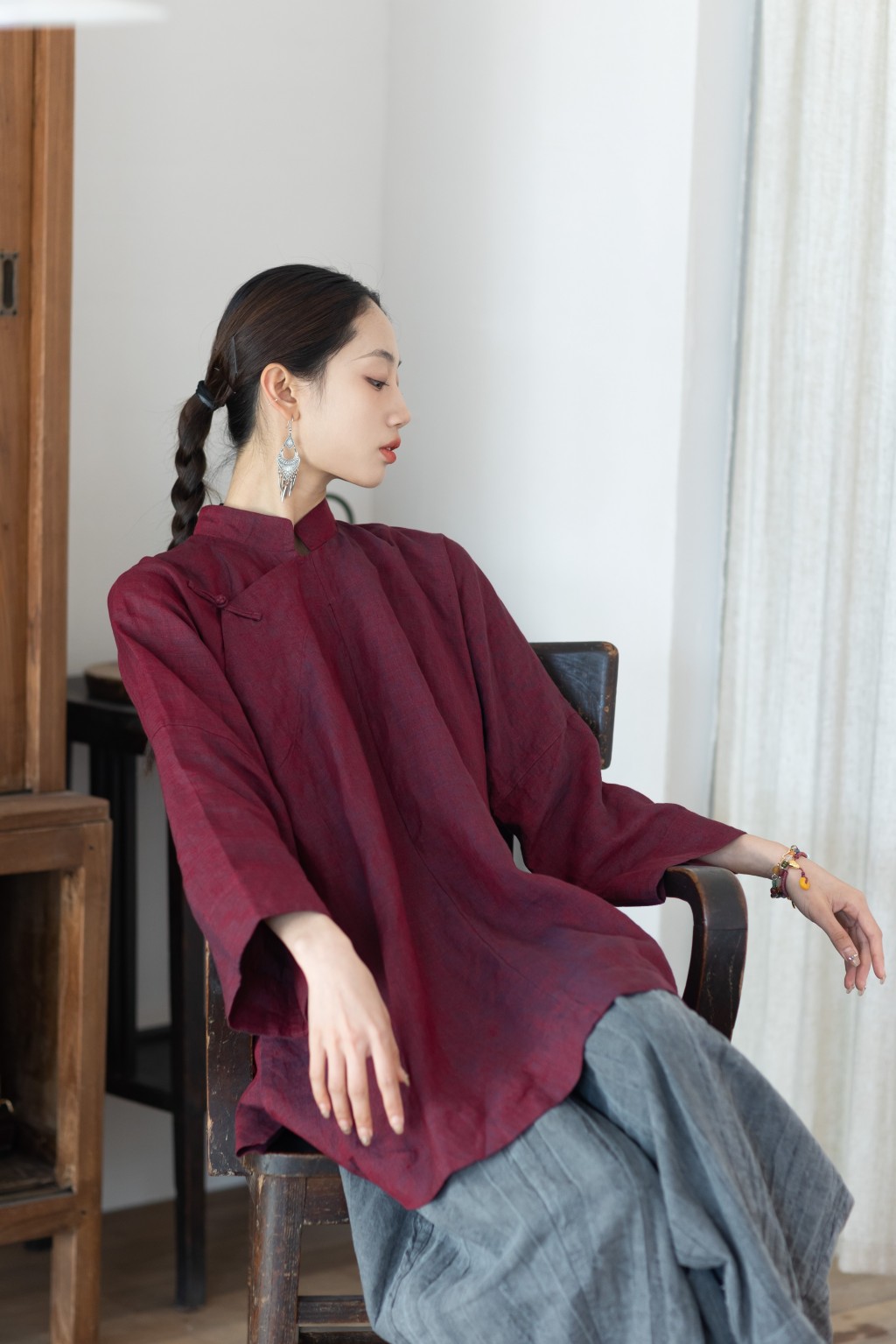 大拙新中式穿搭色织亚麻衬衫