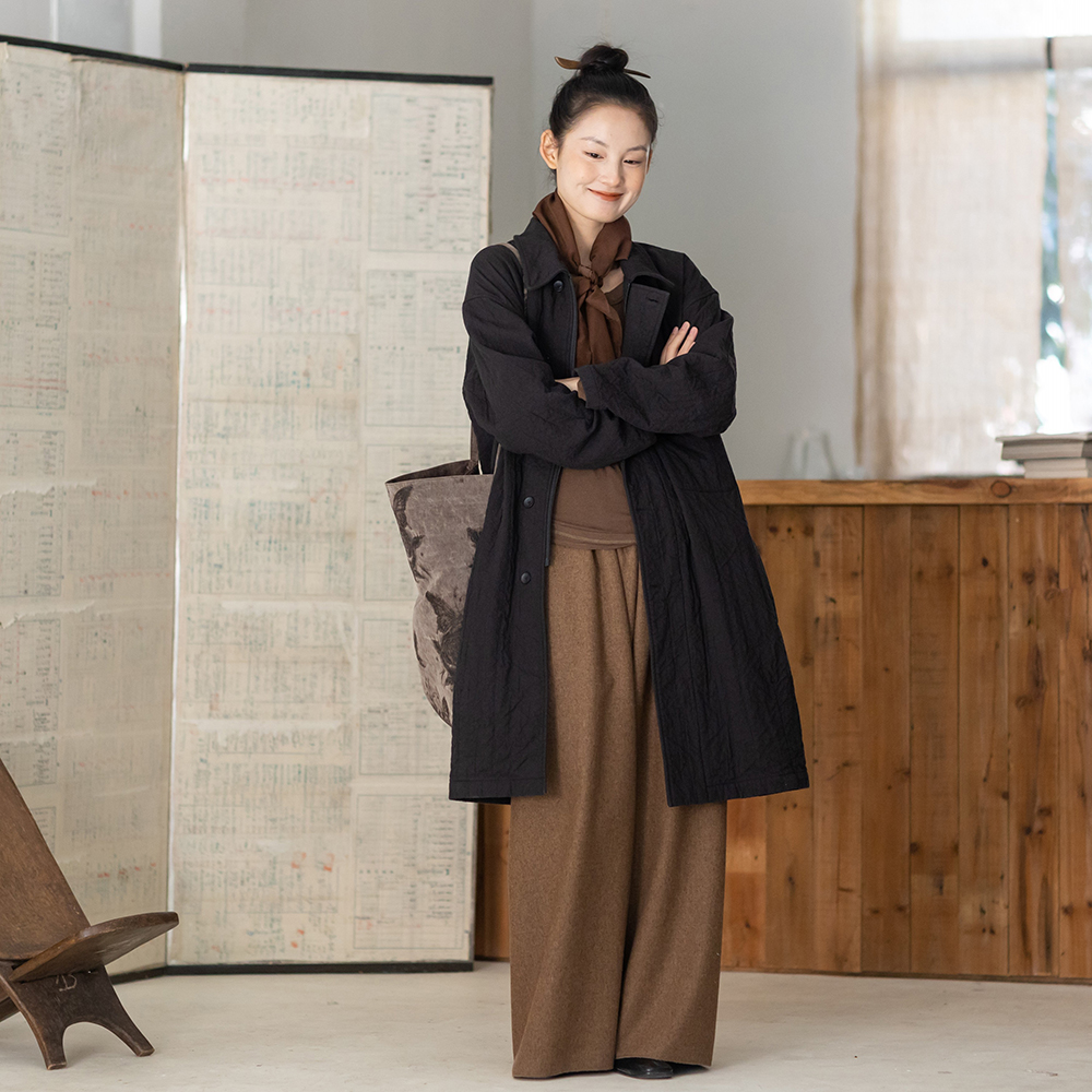 大拙温暖风度两抓高级感复古毛呢松紧腰宽松款通勤休闲裤240607