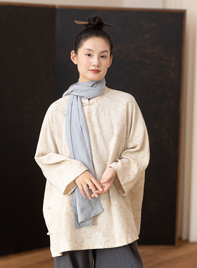 大拙松弛感穿搭国风棉麻立领斜襟盘扣宽松款通勤衬衫221128