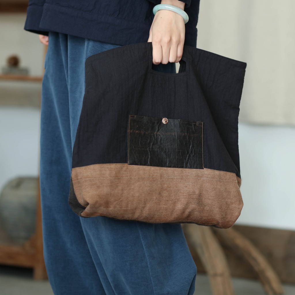 大拙拼接复古文艺手提袋