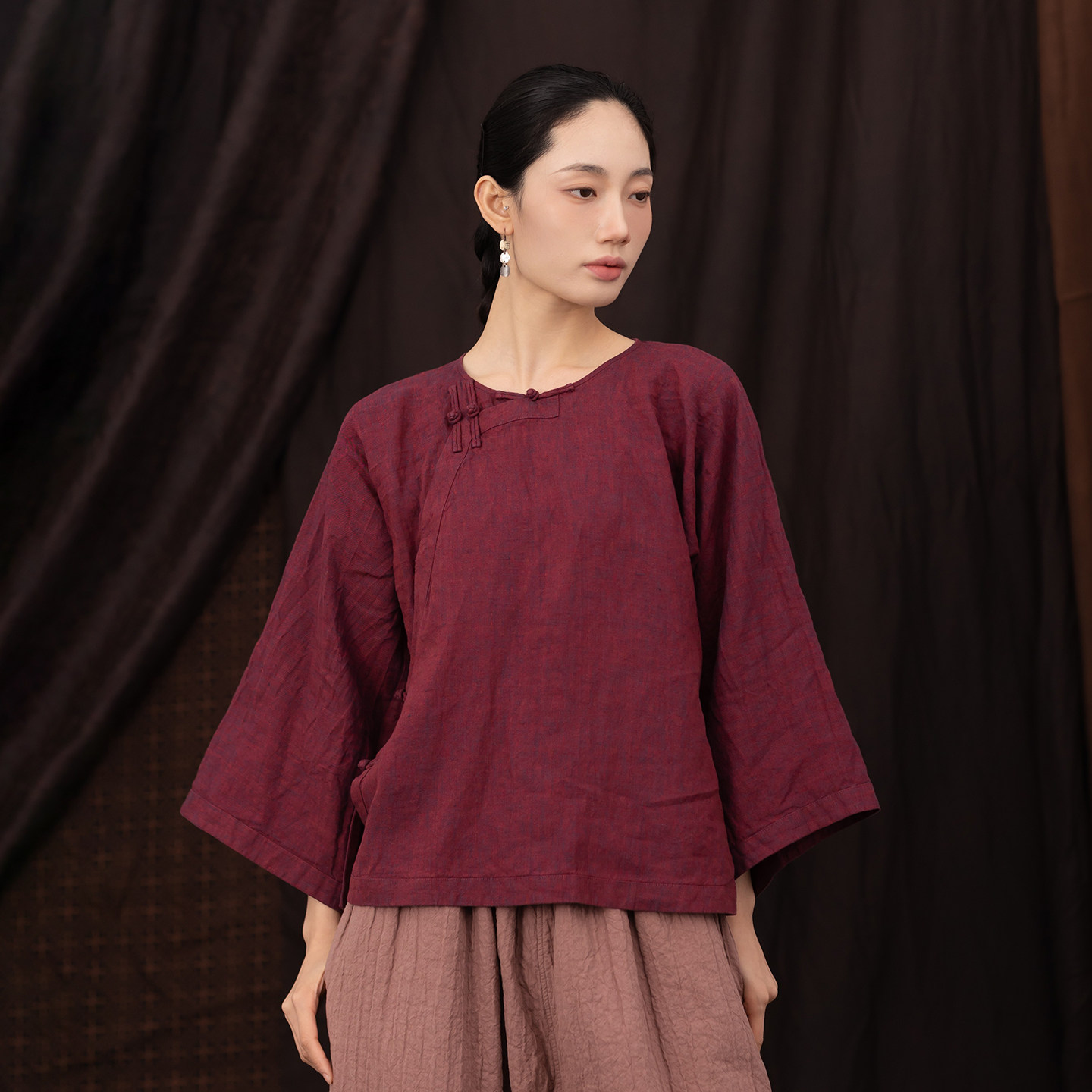 大拙东方美学自然主义国风舒适自在色织亚麻斜襟盘扣衬衫250726,女装/女士精品,衬衫,淘宝优惠券,粉丝福利购,淘宝优惠卷