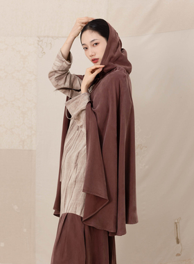 大拙城市海岸美学穿搭简洁优雅松弛感艺术系铜氨丝带帽披肩251211