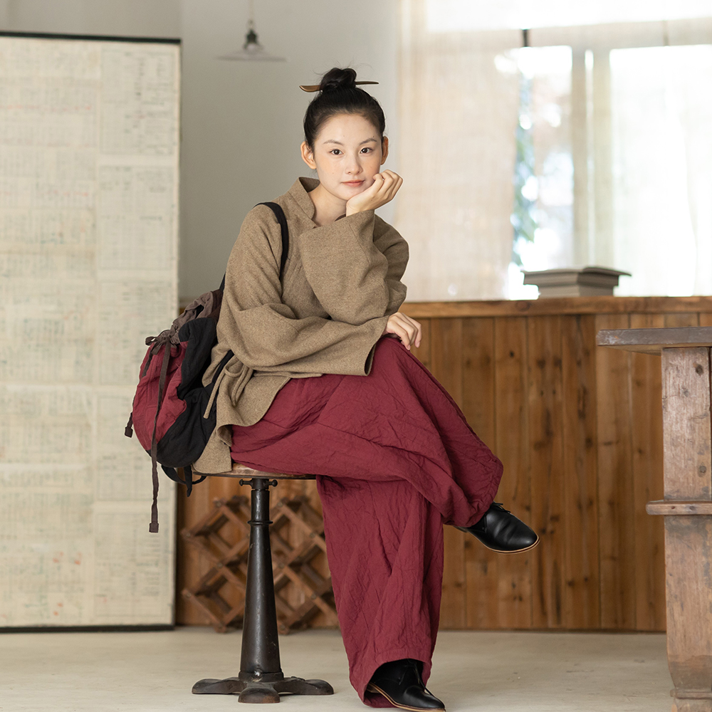 大拙抗冻小个子穿搭松弛感亚麻棉松紧腰宽松通勤休闲裤211117