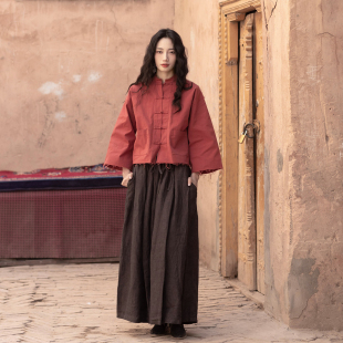 大拙秋日艺术生OOTD色织亚麻松弛有度松紧腰阔腿裤 220101 休闲裤