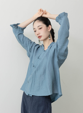 大拙清冷感禅意穿搭斜襟盘扣木耳边衬衫250412