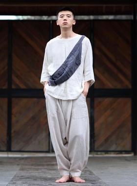 大拙原创设计洗旧汉麻百搭可调节腰包少年感中国风210403