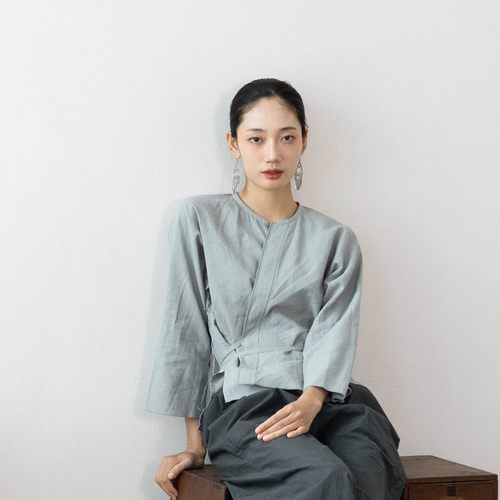 大拙夏日凉感穿搭毛边设计斜襟绑带苎麻纯色松弛感长袖衬衫240506