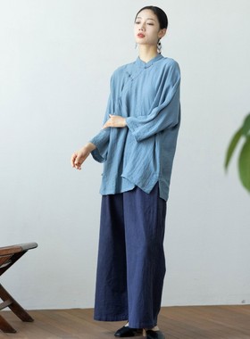 大拙植物系穿搭古典典雅斜襟盘扣立领国风氧气感纯色衬衫221128