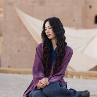 大拙禅意国风国潮撞色宽松款 240227 铜氨丝斜襟盘扣禅服衬衫