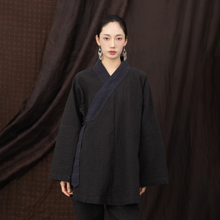 大拙古法禅意禅修新汉式 亚麻棉国风盘扣斜襟撞色系带外套240227