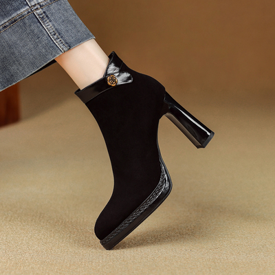 里外全皮磨砂短靴女秋冬季