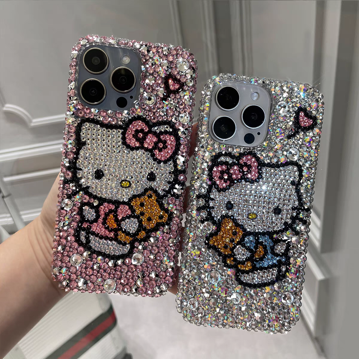 苹果网红懒懒kitty猫高级水钻镶钻iPhone16promax系15kt猫手机壳