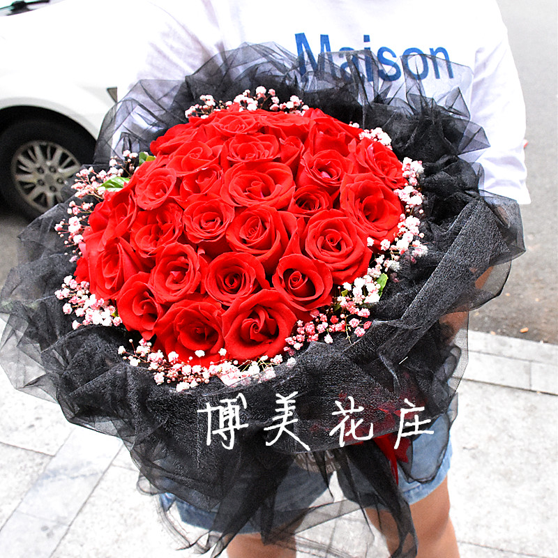 福州鲜花店33朵红玫瑰花束厦门速递生日99朵求婚送七夕情人节订花