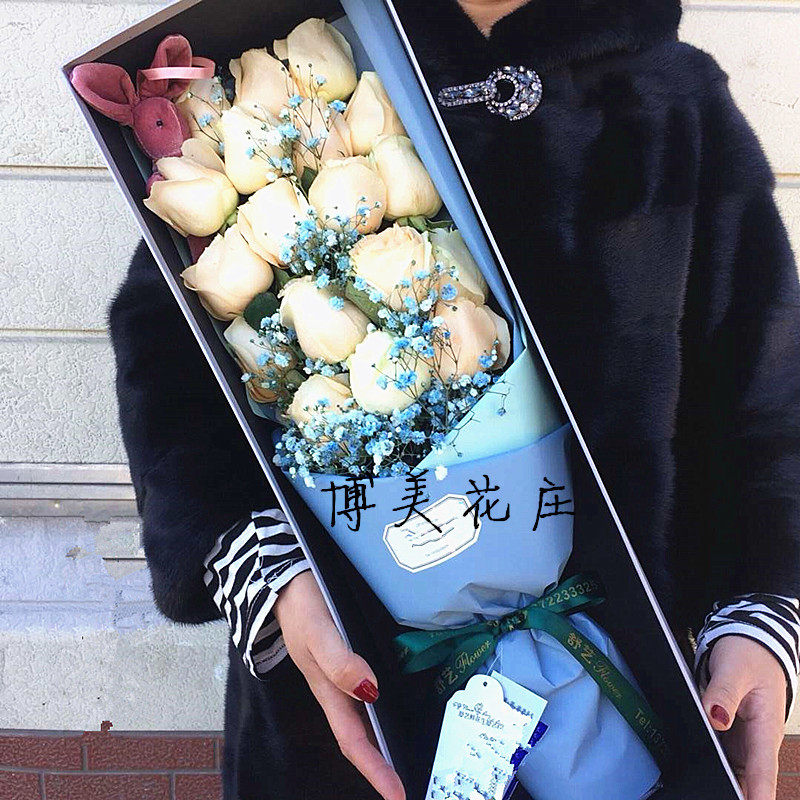 福州鲜花店厦门同城速递礼盒香槟玫瑰花束七夕情人节送生日订花