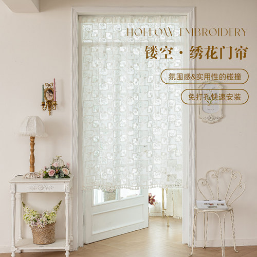 法式绣花门帘天然棉质纱帘