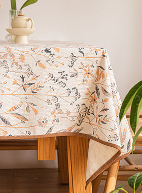 知秋轻奢日式桌布印花简约高级棉麻布艺茶几台布长方形美式餐桌布