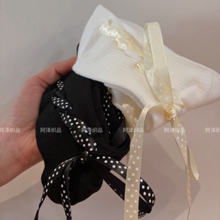 搭短裙玛丽珍都超绝 波点绑带中筒棉袜ins潮春夏薄袜 甜美袜子