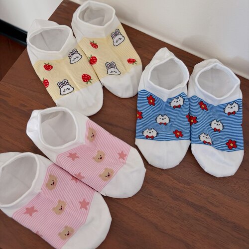 卡通条纹浅口防滑不掉跟隐形船袜