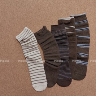 低饱和的咖啡棕~秋冬羊毛保暖袜子中筒女ins潮条纹拼色百搭堆堆袜