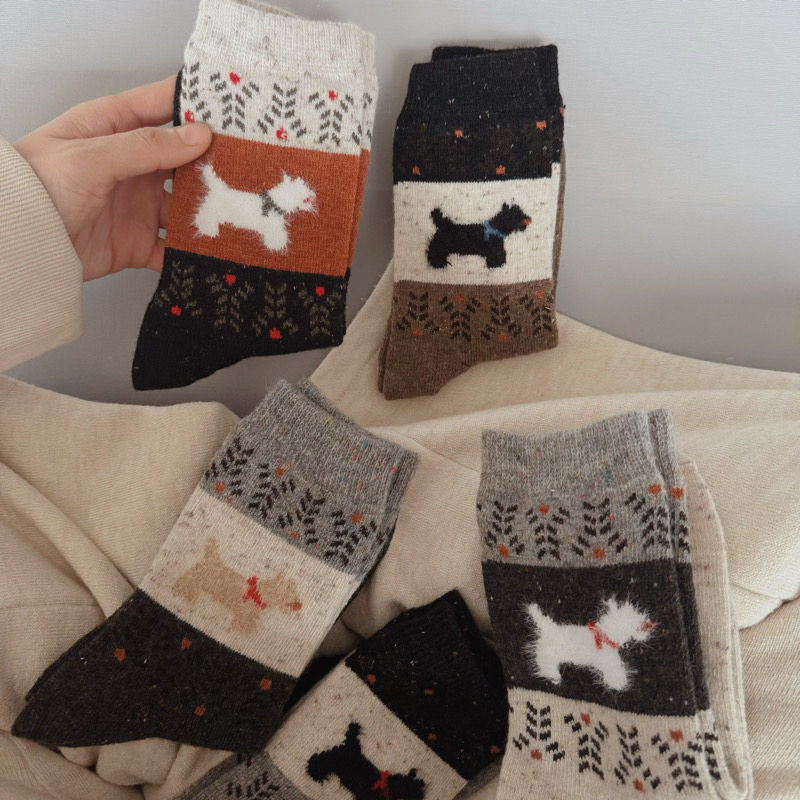 圣诞氛围感来了-费尔岛复古小狗羊毛袜子女ins潮流秋冬保暖民族风,女士内衣/男士内衣/家居服,中筒袜,淘宝优惠券,粉丝福利购,淘宝优惠卷