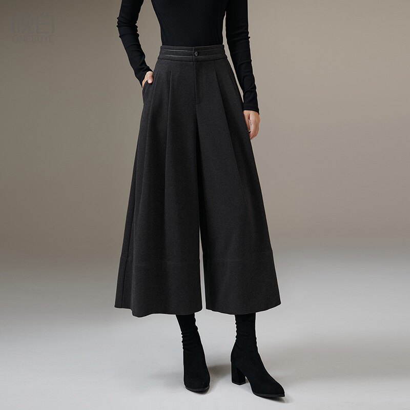 晚白2026年春季新款时尚阔腿垂感裤子松紧高腰遮胯显瘦休闲裤女