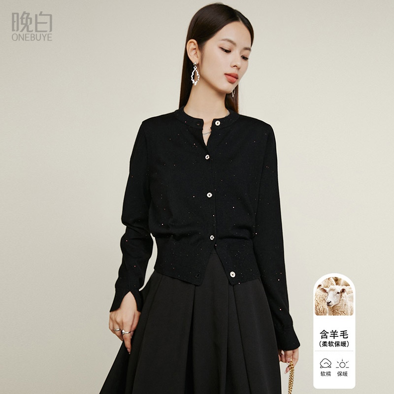 晚白高弹亮片修身针织衫